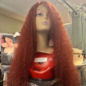 28” Water Wave Red Copper Brown #33b 13x4 Lace Front Human Hair Wig 180% Den HH